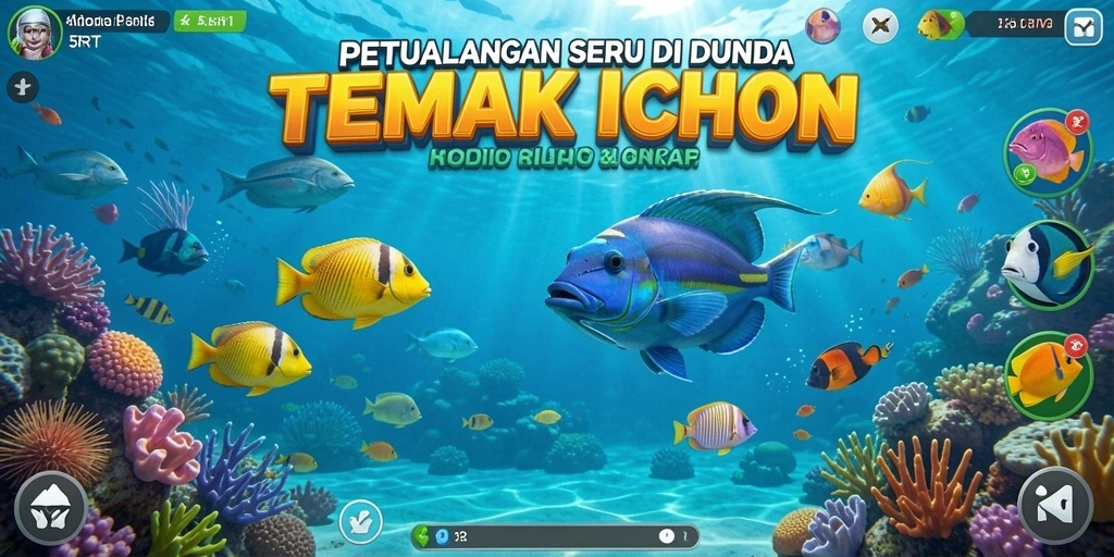 Gameplay menantang dalam 5RT dengan berbagai ikan warna-warni.