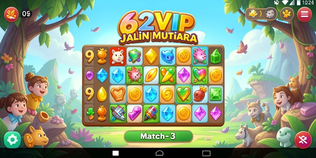Gameplay Match-3 yang penuh warna dan seru di 62VIP.