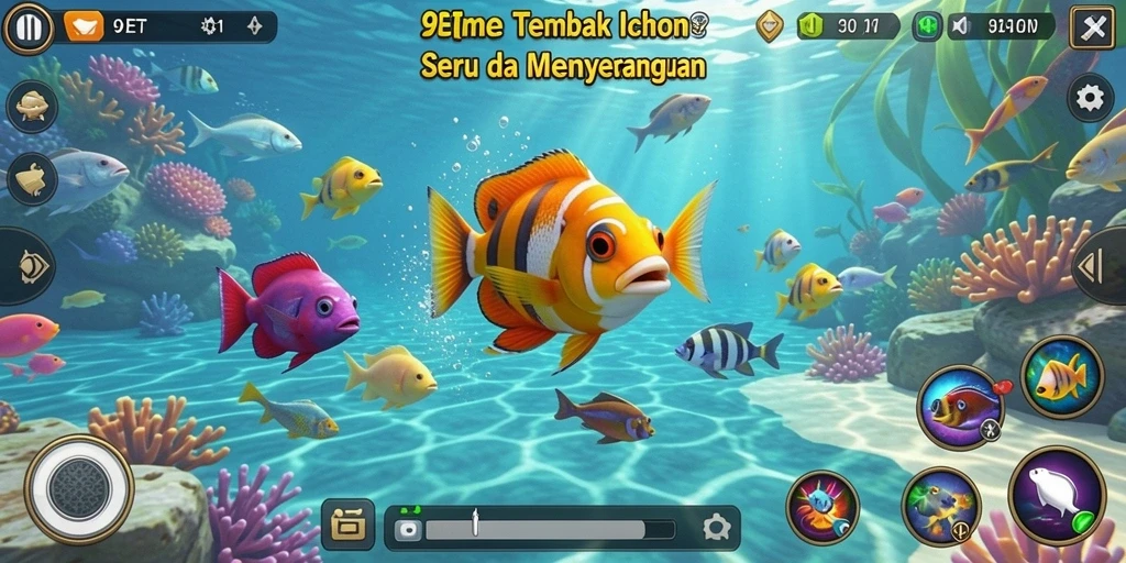 Tampilan gameplay seru dalam 9ET saat memburu ikan.