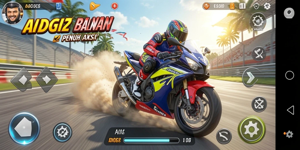 Screenshot gameplay ADG62 menampilkan aksi balap motor yang mendebarkan.