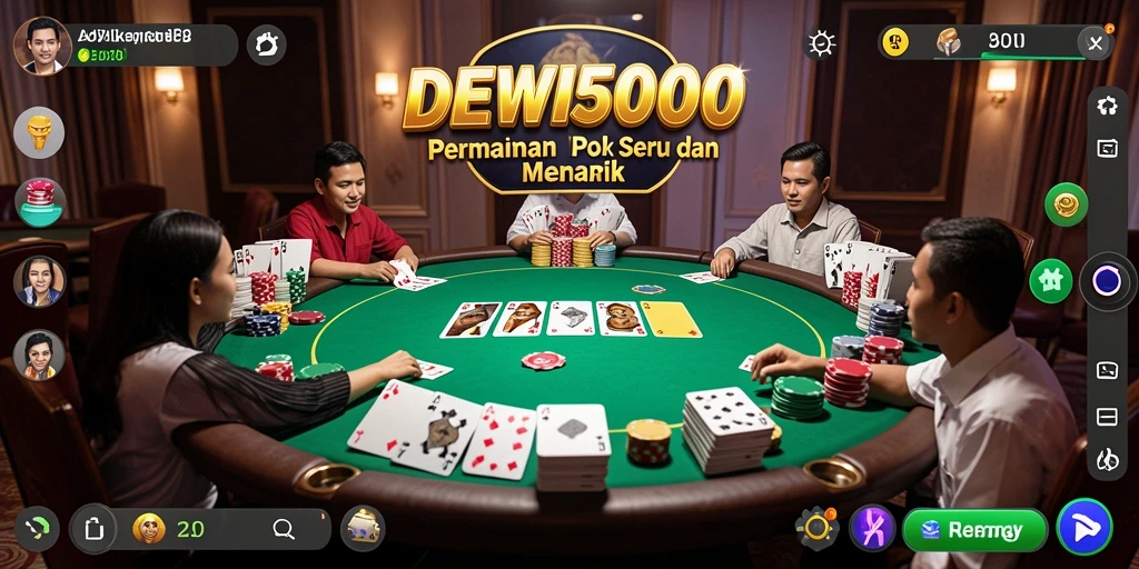 Screenshot utama DEWI5000 menampilkan gameplay poker yang mendebarkan.