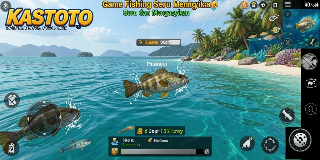 Tampilan gameplay KASTOTO yang menarik saat memancing.