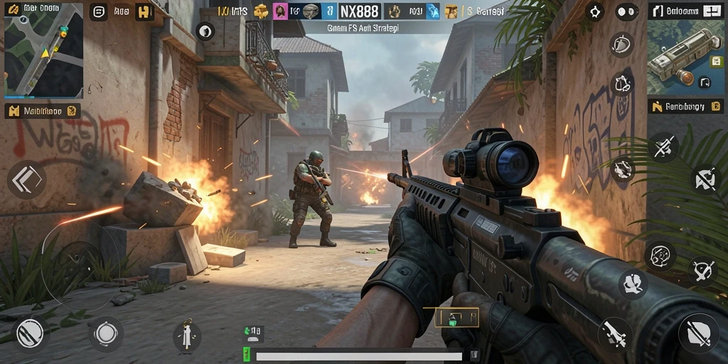 Tampilan gameplay NX888 yang mendebarkan di medan pertempuran.