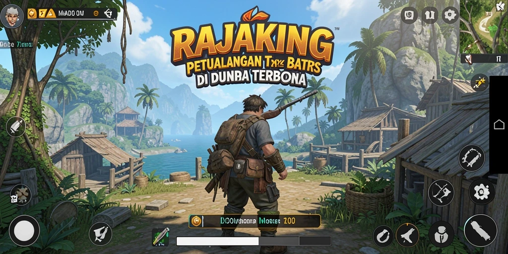 Screenshot RAJAKING menunjukkan pemain menjelajahi dunia terbuka yang luas.