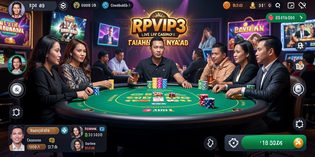 Screenshot utama RPVIP3 menampilkan dealer langsung dan gameplay kasino yang mendebarkan.
