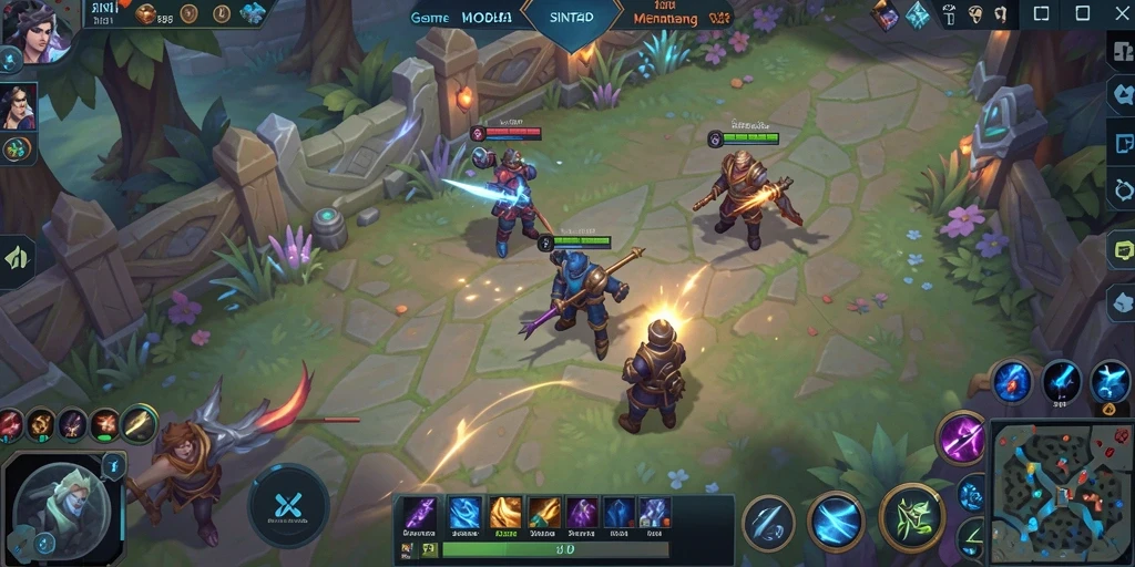 Screenshot gameplay SINTE4D yang menunjukkan pertarungan mendebarkan dalam arena MOBA.