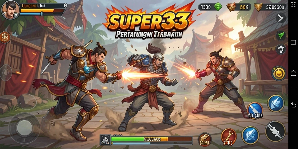 Gameplay seru SUPER33 dengan aksi pertarungan yang intens.