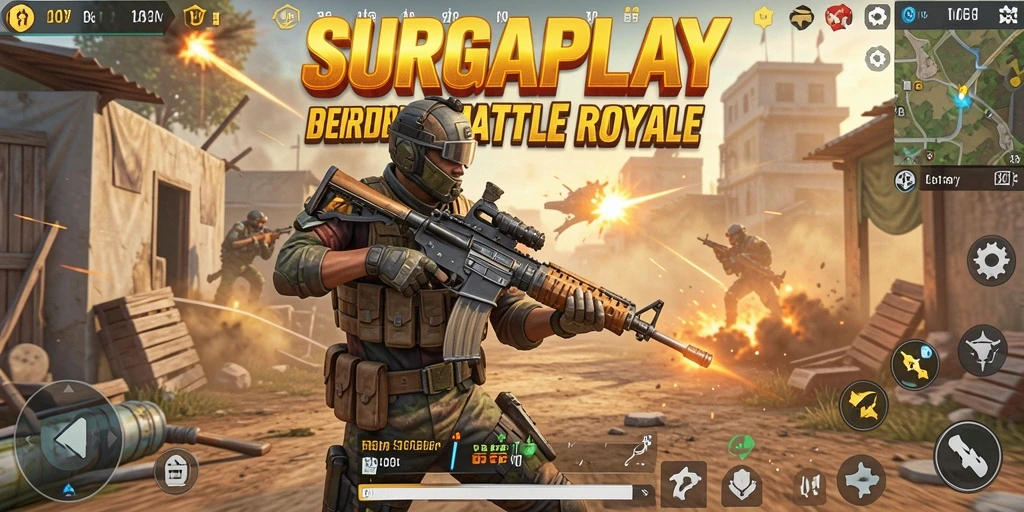Tampilan seru gameplay SURGAPLAY di arena Battle Royale.